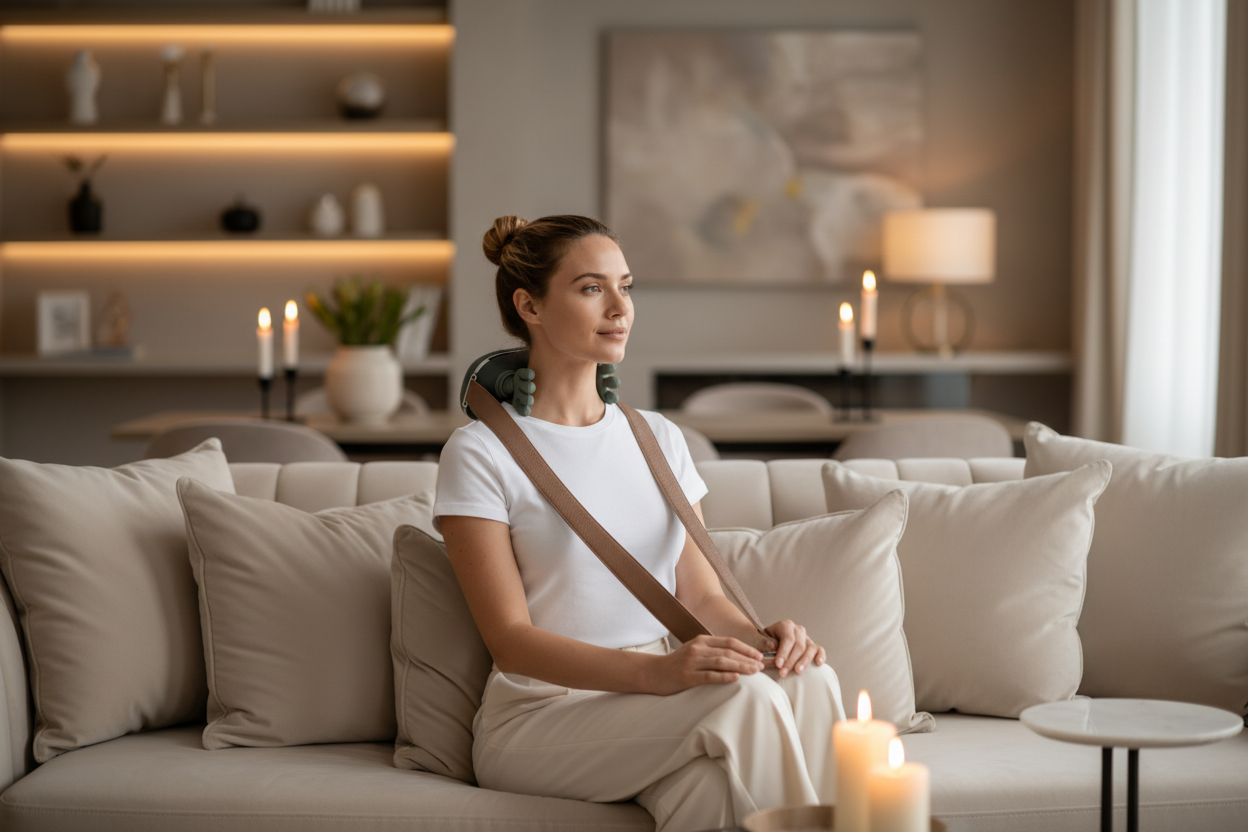 Bannière masseur cou position exacte salon luxueux